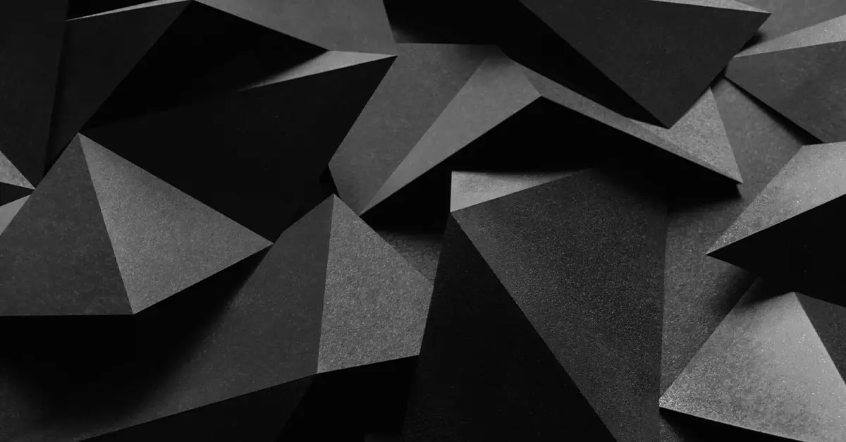 Macro image of black geometric shapes, 3D illustration, abstract background