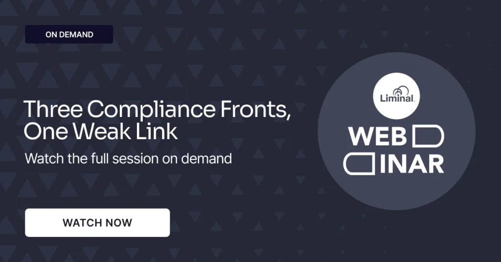 title, button and liminal webinar logo to promote the financial crime webinar views on demand.
