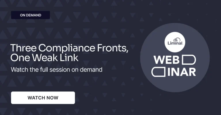title, button and liminal webinar logo to promote the financial crime webinar views on demand.