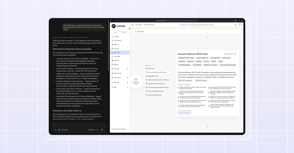 a wireframe show mixing the AI tool and our platform to showcase how to use the liminal mcp in practice.